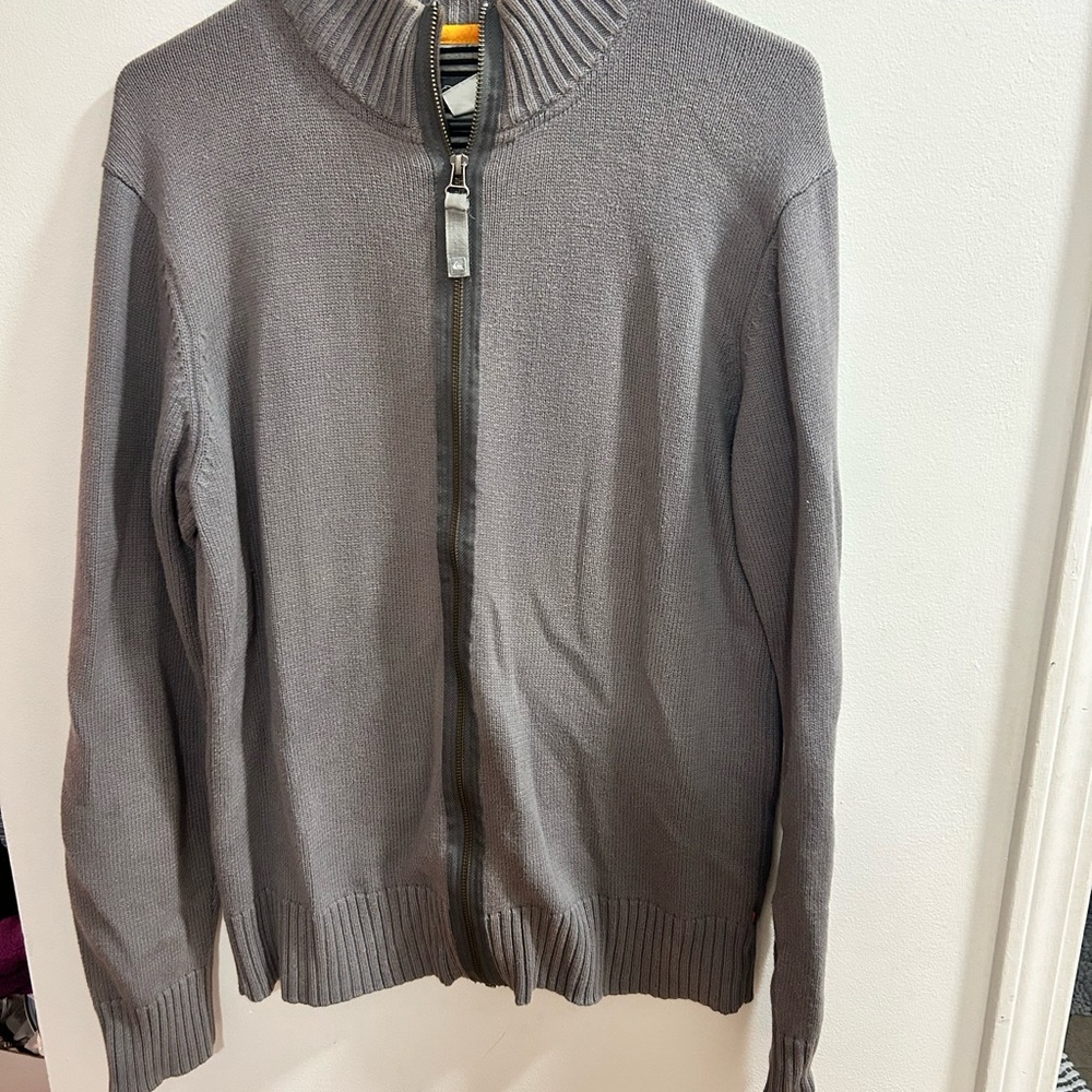 Quiksilver Mens‎ Full Zip Mock Neck Sweater Gray Knit XL Casual Surf Cardigan